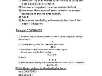 Standard Index Form Worksheet (BL)