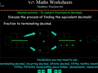 KS3 Converting Fractions to Decimals Worksheets
