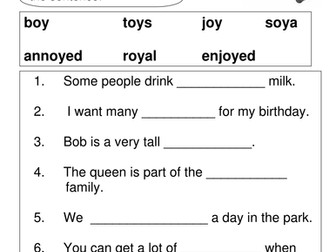 Phonics Worksheets  OY and OI sounds