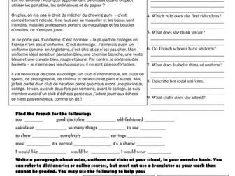 Clubs, uniform and school rules worksheet