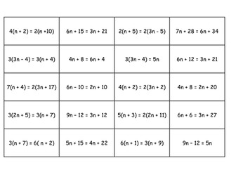 Solving Equations Loop and Matching Cards Game