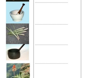 Ingredients and equipment used for healing.