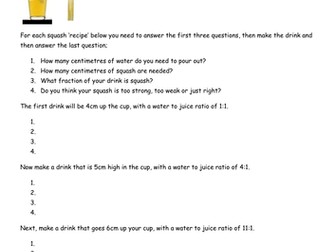 Ratio Practical - Making Squash - KS3