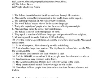 Africa - sorting sentences into paragraphs