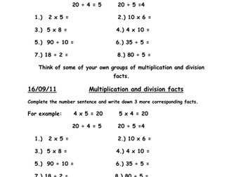 Multiplication and division facts
