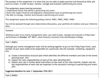 BTEC Production Arts Unit 58 Events Management