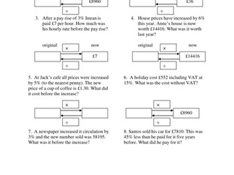 GCSE - Reverse Percentages Rallycoach Worksheet