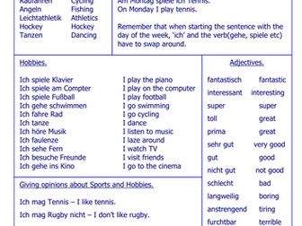Revision sheet for hobbies