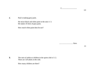 Ratio Dividing a Quantity Worksheets - KS3 / GCSE