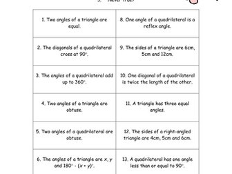 Triangles and Quadrilaterals - KS3 Activity