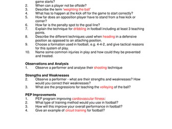 GCSE PE Analysis of Performance Questions