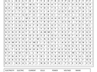 Electricity wordsearch