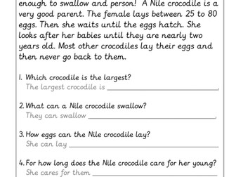 Crocodile fact sheet and comprehension