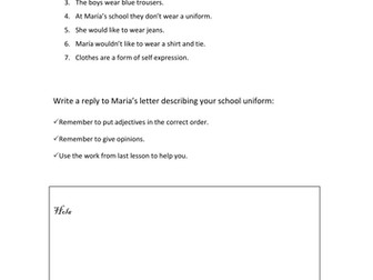 'Uniforme' KS4 Spanish lesson on uniform