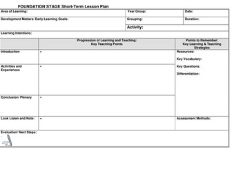 EYFS Lesson plan template