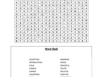 Peace wordsearch - ideal as a starter activity