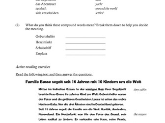 AS German AT3 Reading Activity (Lifestyles)