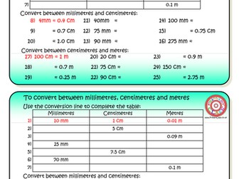 mm cm and m Length Conversion Worksheet
