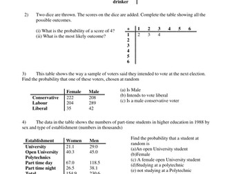 Probability Tables