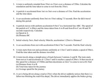 A level Maths: Mechanics: SUVAT worksheet