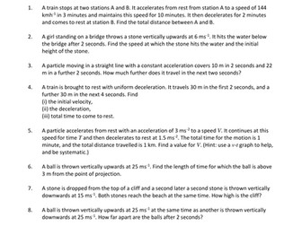 A level Maths: Mechanics: harder SUVAT worksheet