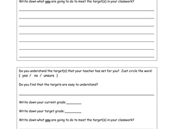 Target setting sheet for students