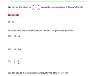 A Level Maths C2: Binomial Expansion worksheets