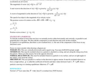 A level Maths Mechanics Summary Notes & Worksheet