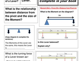 Levers and moments activity sheet.
