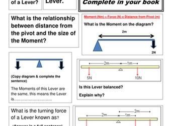 Levers and moments activity sheet.