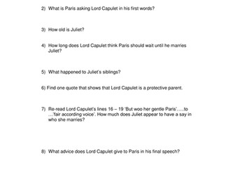 Romeo & Juliet: Questions Worksheet for 1.2