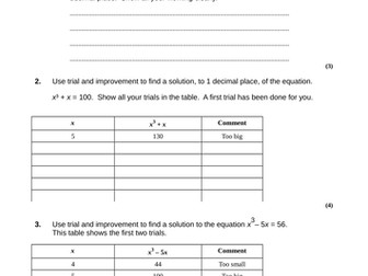 GCSE Maths- Trial and Improvement worksheets