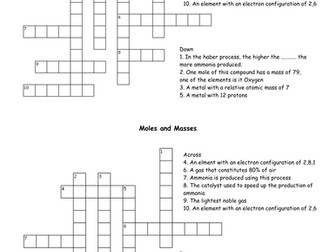 Crossword on masses and moles