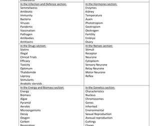 AQA B1 Key words for Hangman