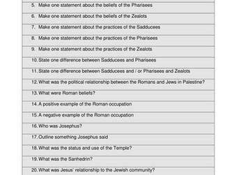 Short answer questions on 1st Century Palestine