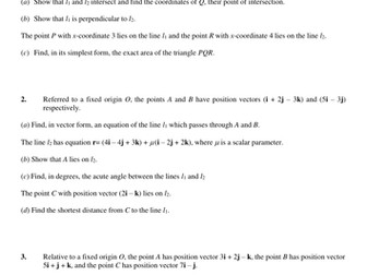 A level Maths: Vectors worksheet
