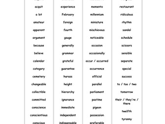 Commonly misspelled words -worksheet