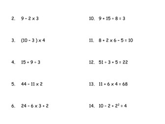 KS3 Worksheet – L5 Bidmas Insert Brackets