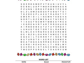 Energy and electricity wordsearch