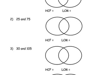 Maths KS4 Worksheet– HCF and LCM Venn Diagram PFD
