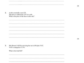 Maths KS4 Worksheet– Percentage Increase Decrease