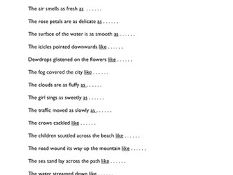 Similes worksheet
