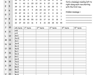 GCSE Maths Sequences search worksheet