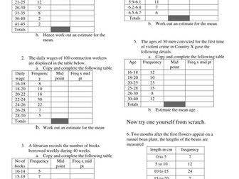 Means from Grouped Freq Tables worksheet