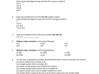 Maths worksheet: Types of numbers