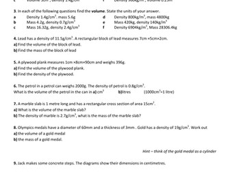 Density - worksheet