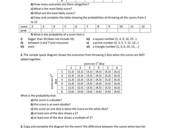 Sample Space diagram questions