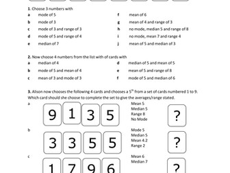 Not your usual Mean, Mode, Median worksheet