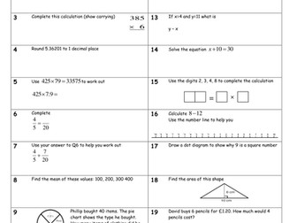 Maths Homework booklet Y10 low ability