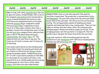 Textiles Technology - Jute worksheet